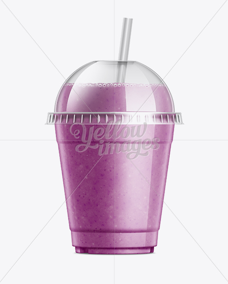 Blueberry Smoothie Cup with Straw Mockup