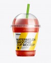 Watermelon Smoothie Cup with Straw Mockup