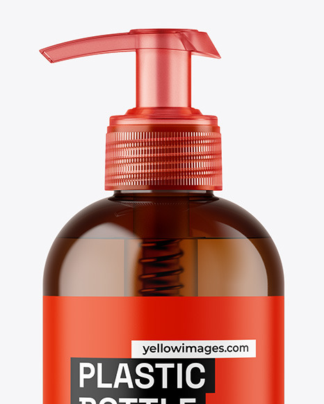 Amber Cosmetic Bottle with Pump Mockup