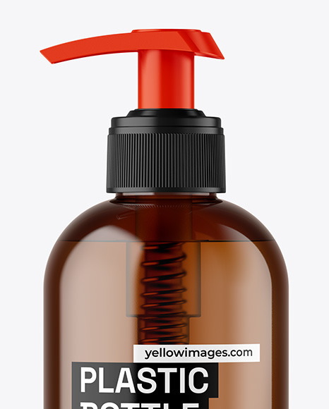 Amber Cosmetic Bottle with Pump Mockup