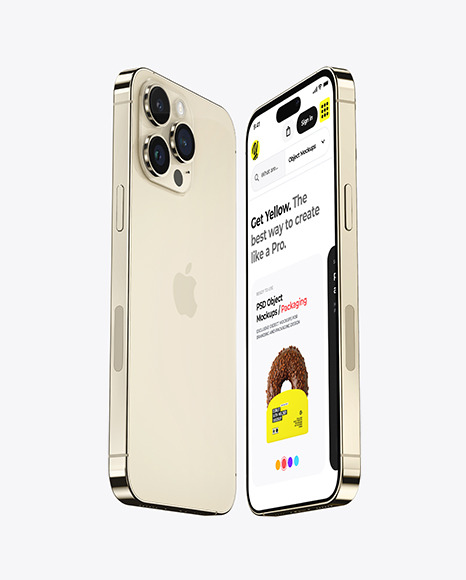 Two iPhone 14 Pro Max Gold Mockup