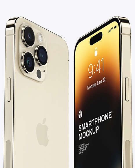 Two iPhone 14 Pro Max Gold Mockup