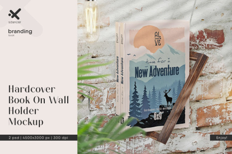 Hardcover Book On Wooden Wall Holder Mockup - Diary