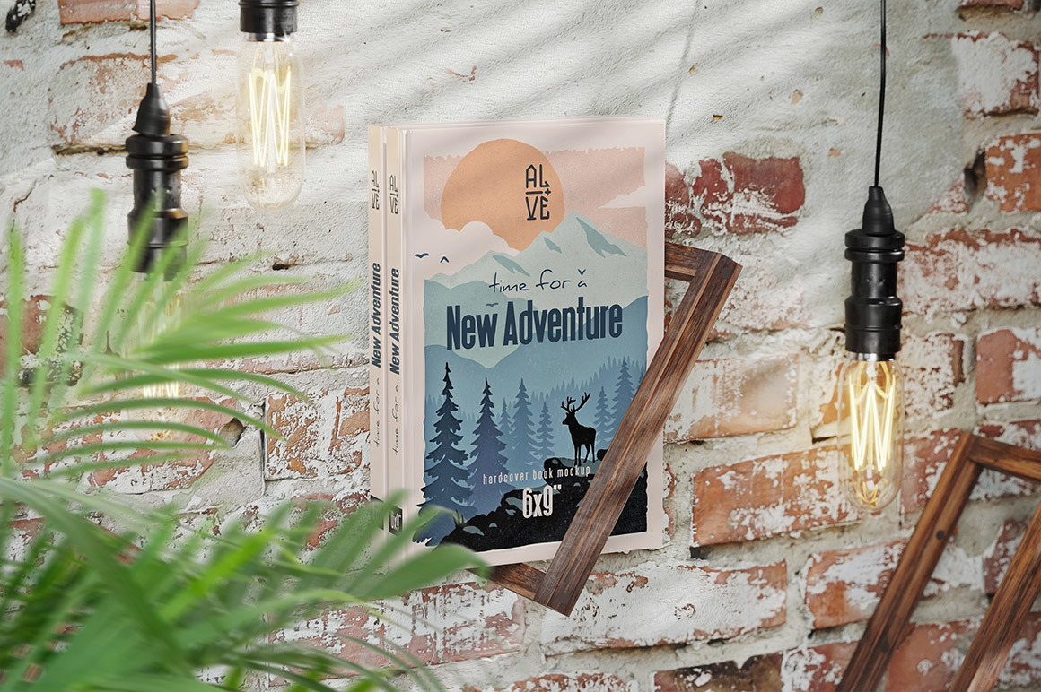 Hardcover Book On Wooden Wall Holder Mockup