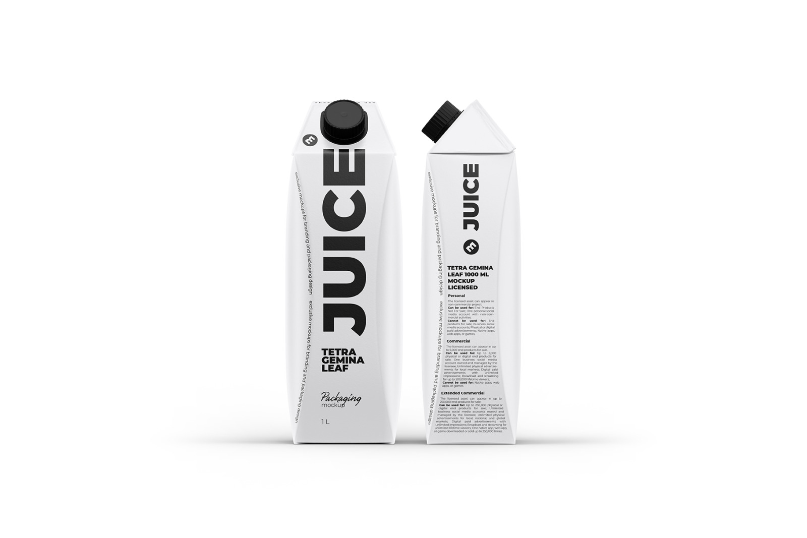 Tetra Gemina Leaf 1000ml Juice Mockup Front and Side view Tetra Gemina Leaf 1000ml Juice Mockup Front and Side view