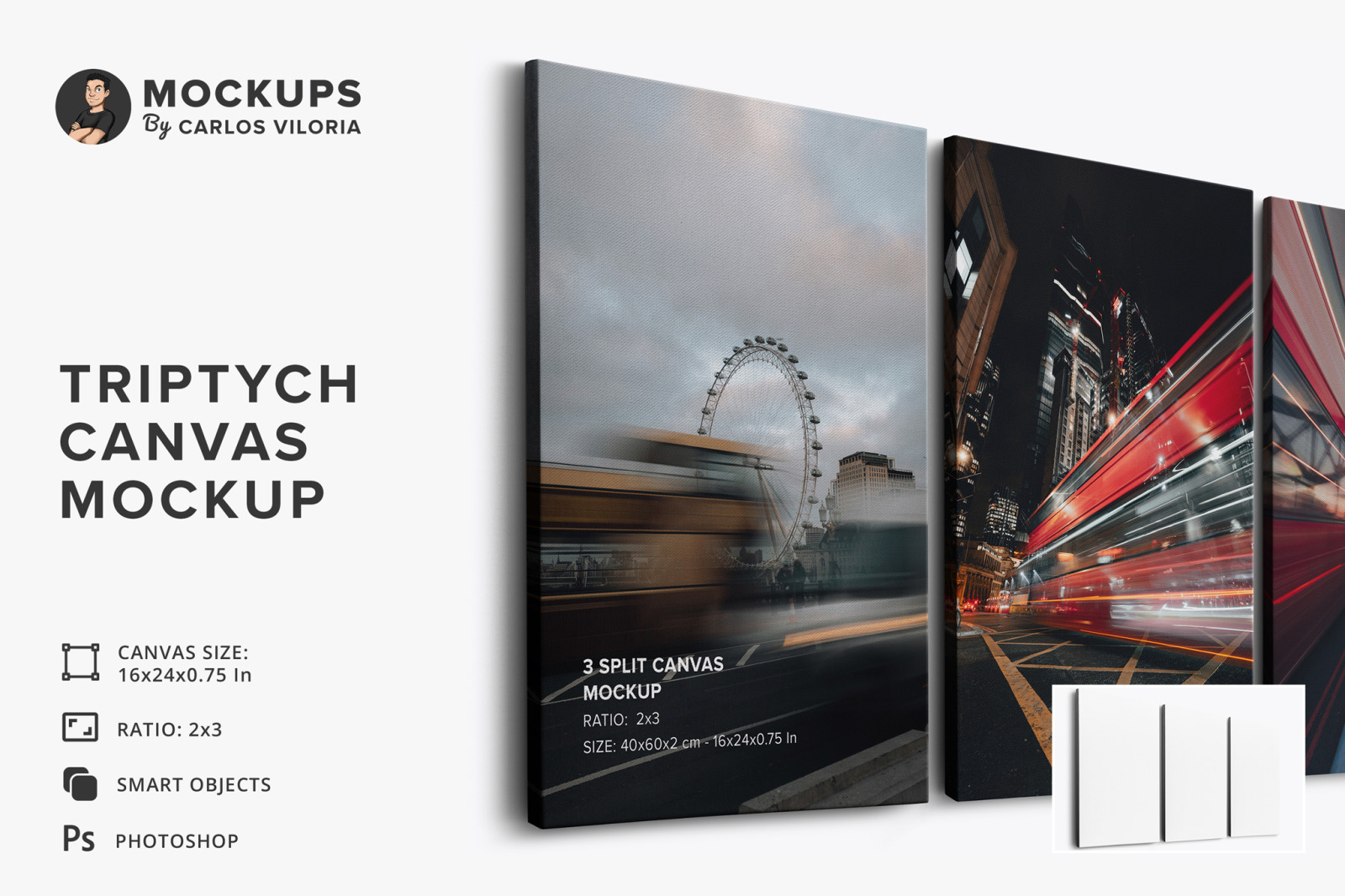 Triptych 2:3 Canvas Mockup - 0.75 In