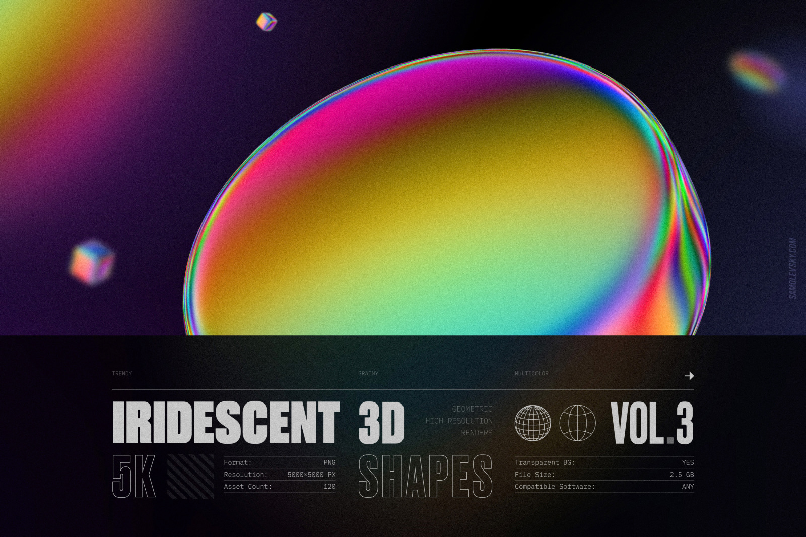 120 Iridescent geometric 3D shapes pack Vol.3