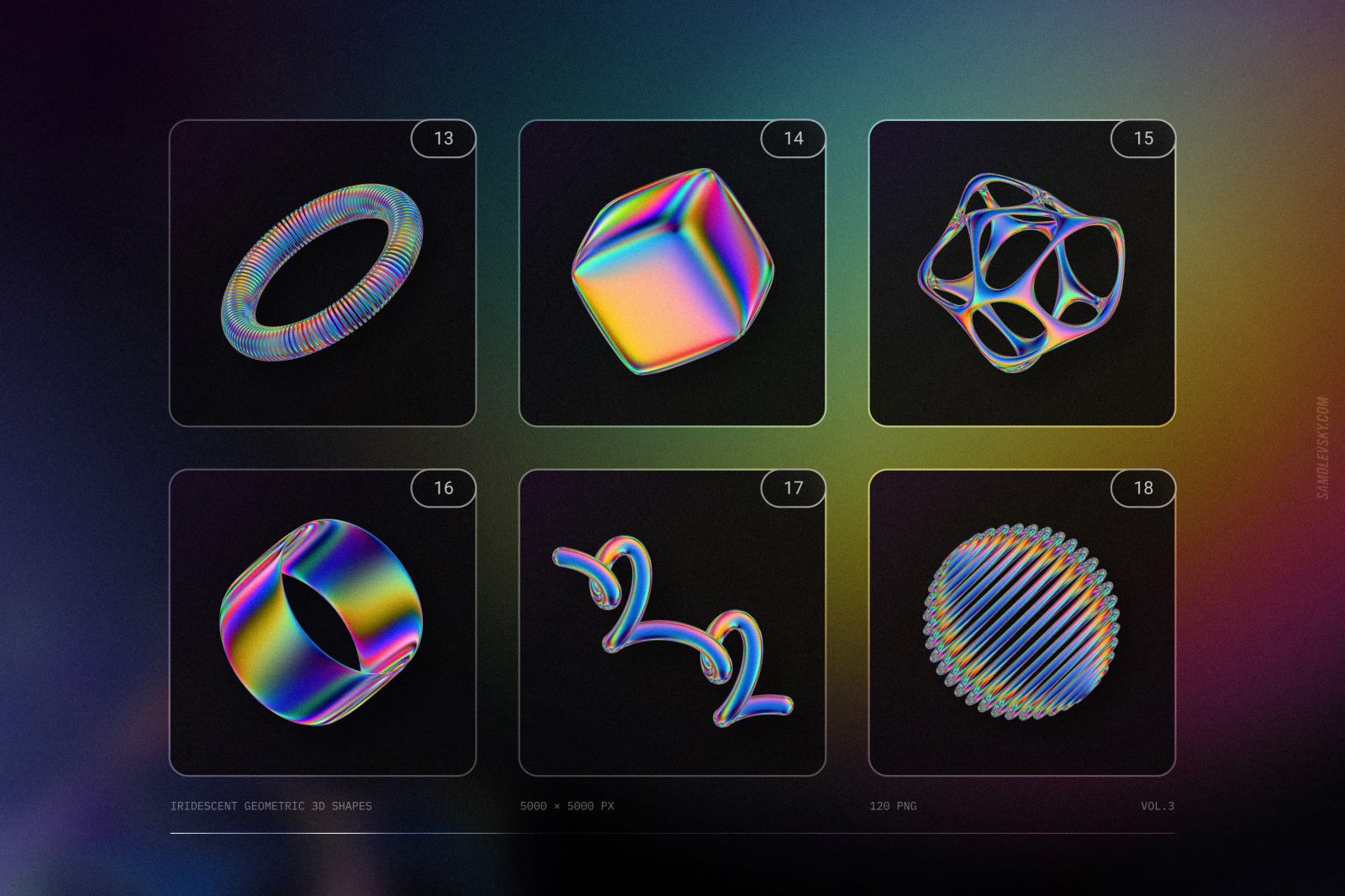 120 Iridescent geometric 3D shapes pack Vol.3