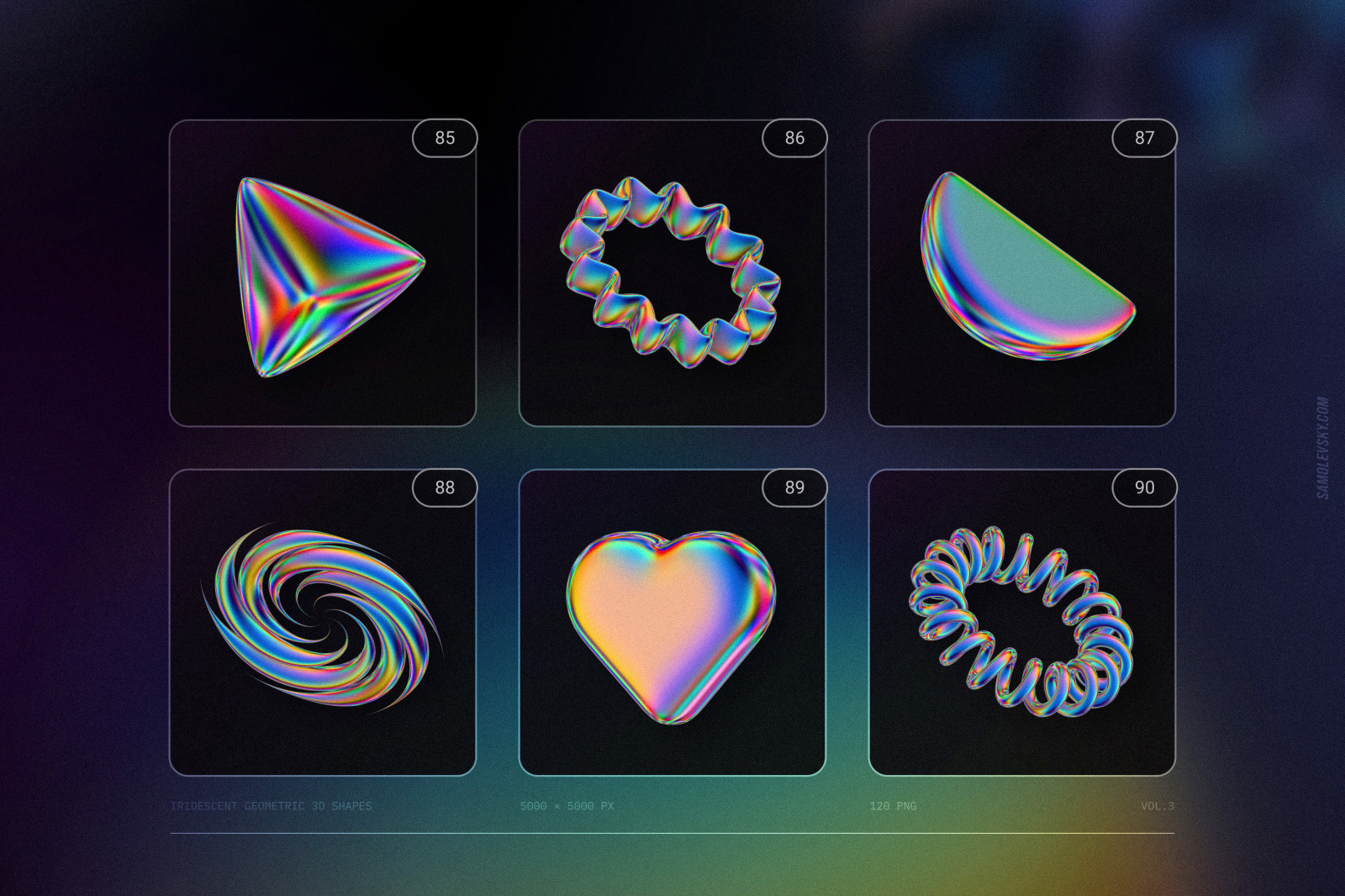 120 Iridescent geometric 3D shapes pack Vol.3