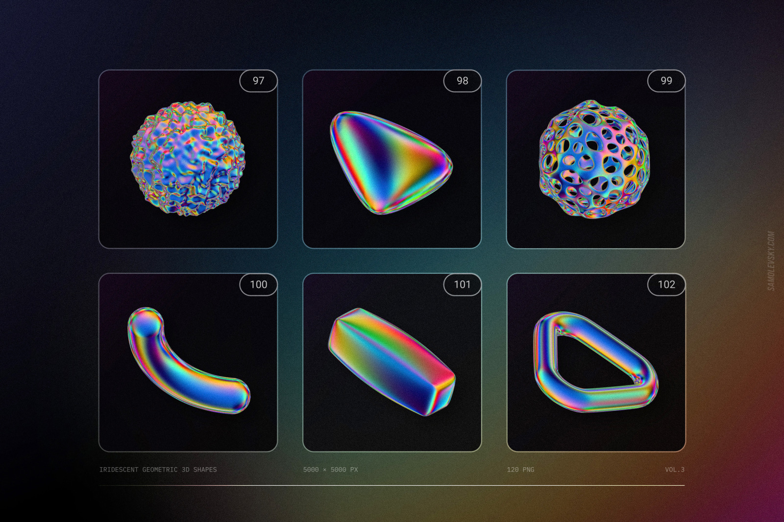 120 Iridescent geometric 3D shapes pack Vol.3