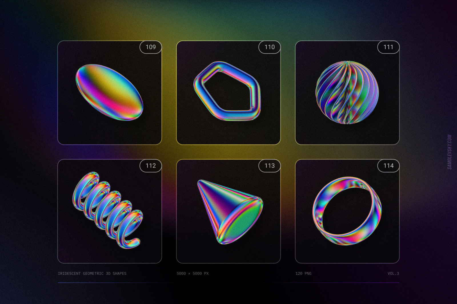 120 Iridescent geometric 3D shapes pack Vol.3