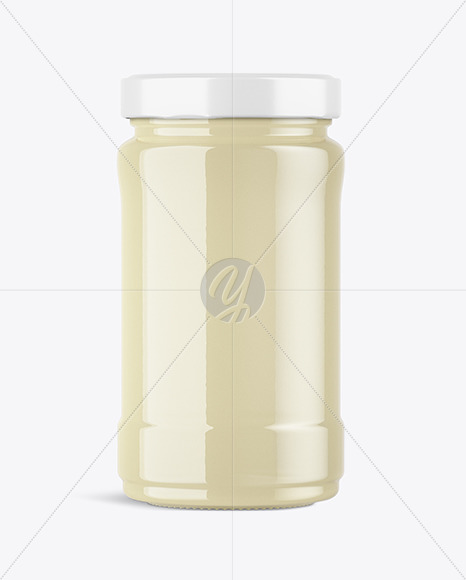 Clear Glass Jar with Mayonnaise Sauce Mockup