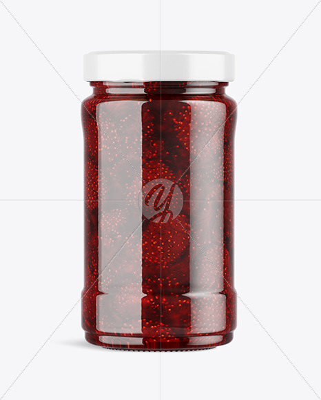 Clear Glass Jar with Strawberry Jam Mockup