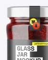 Clear Glass Jar with Strawberry Jam Mockup