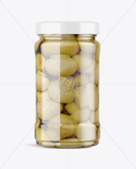 Clear Glass Jar with Champignons Mockup