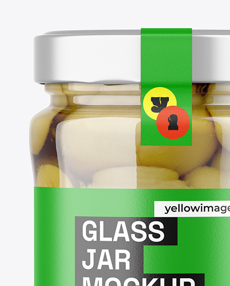 Clear Glass Jar with Champignons Mockup