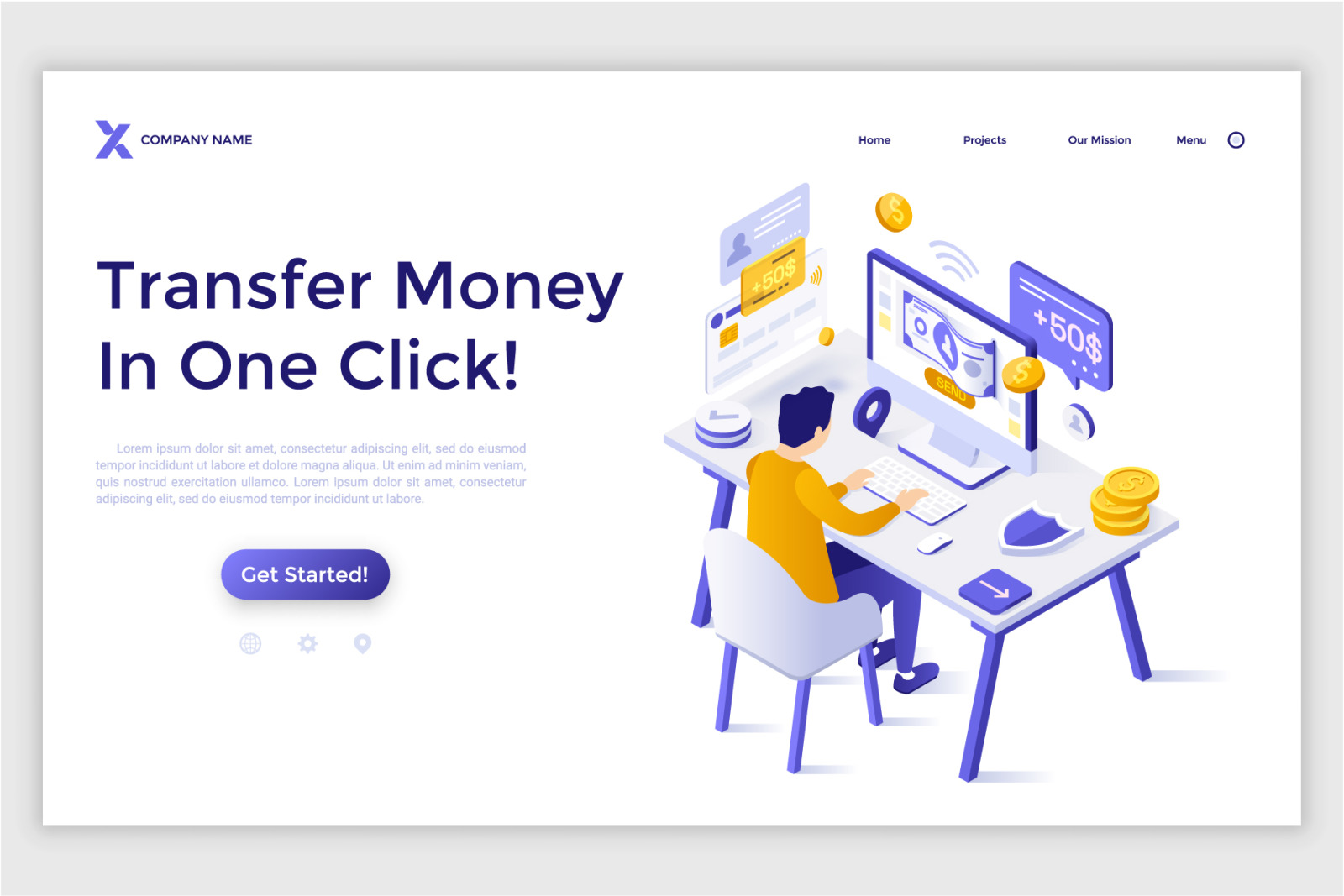 9 Isometric Templates. Money Transfer &amp; E-Payments