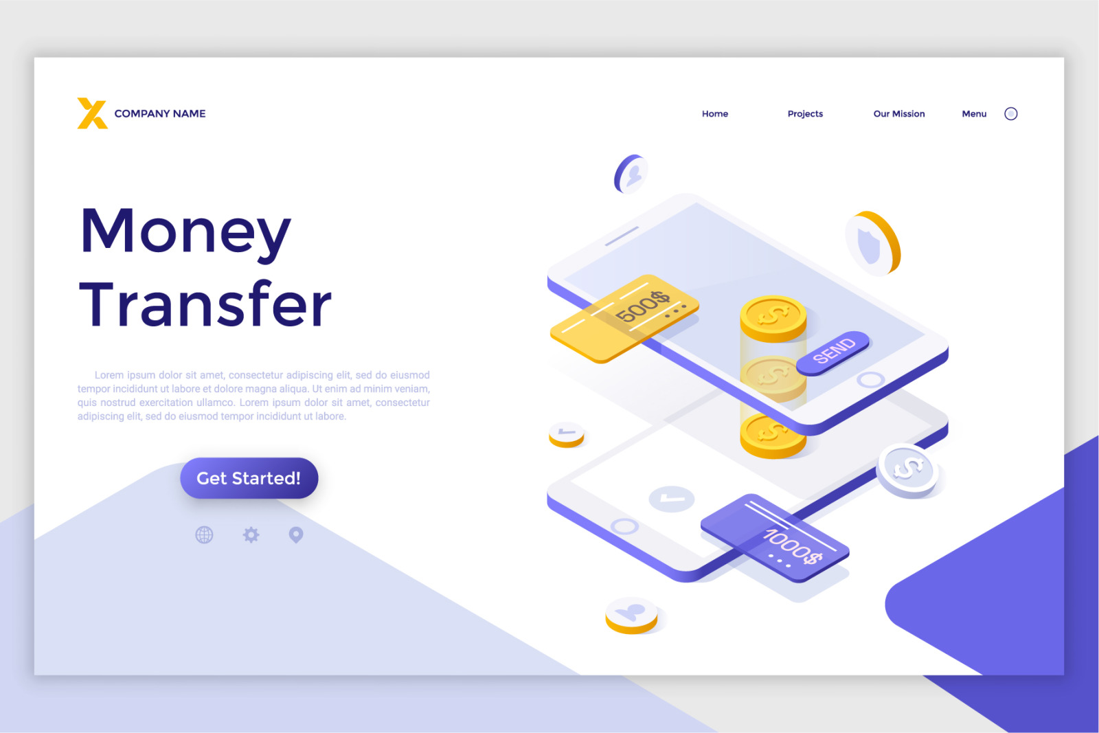 9 Isometric Templates. Money Transfer &amp; E-Payments