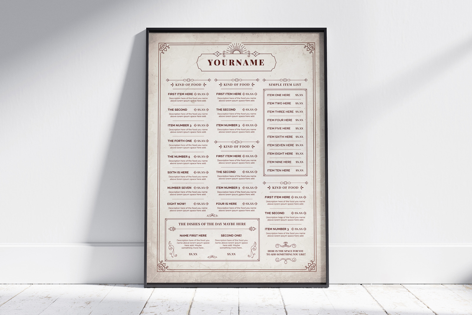 Vintage Bodegon Food Menu Stationery