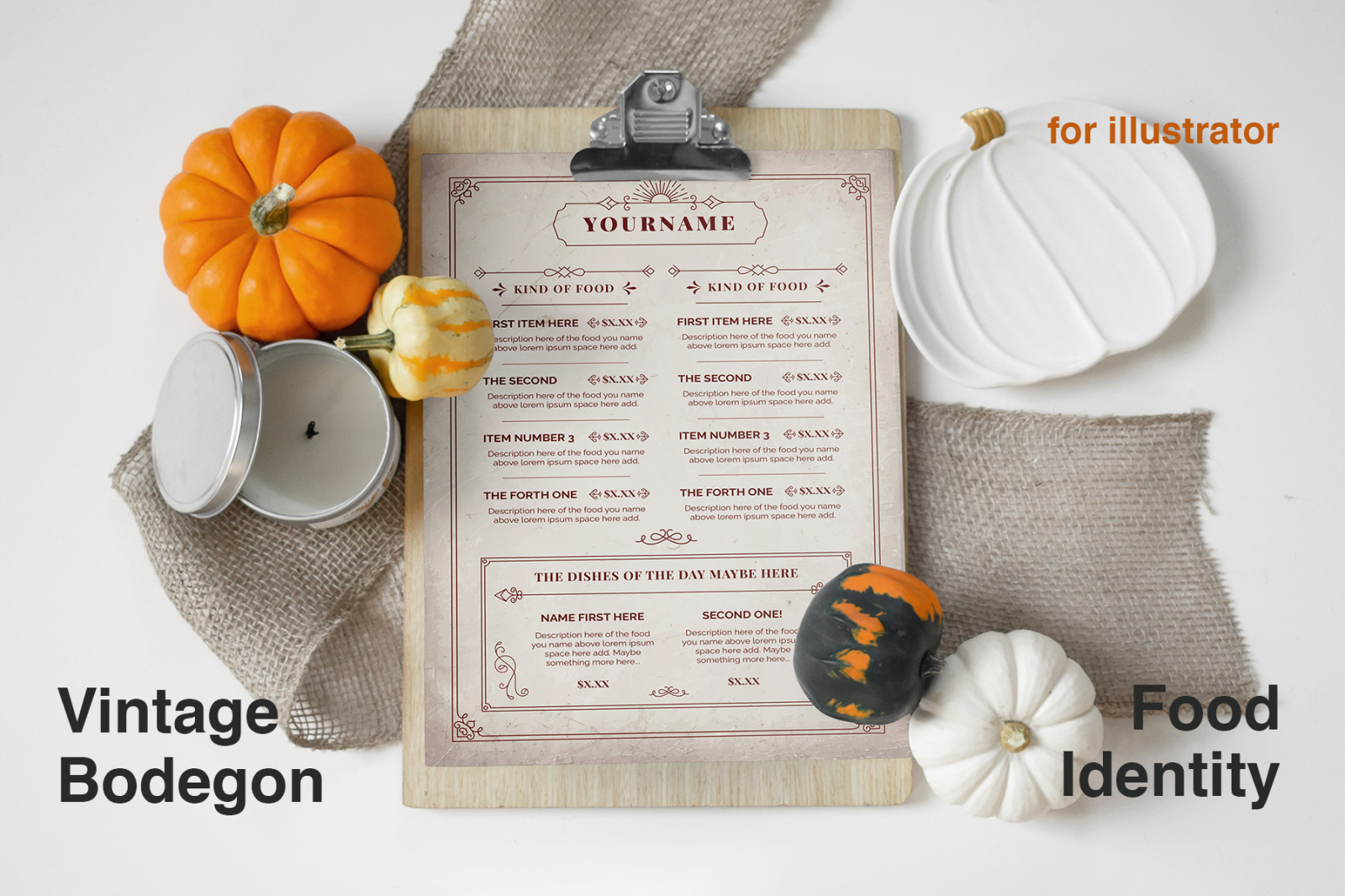 Vintage Bodegon Food Menu Stationery