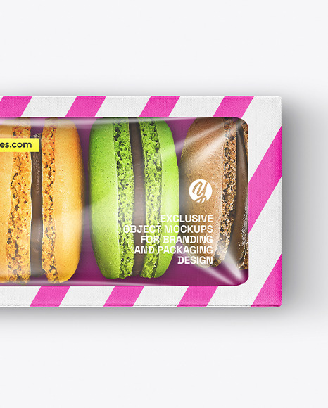 Paper Box With Macarons Mockup