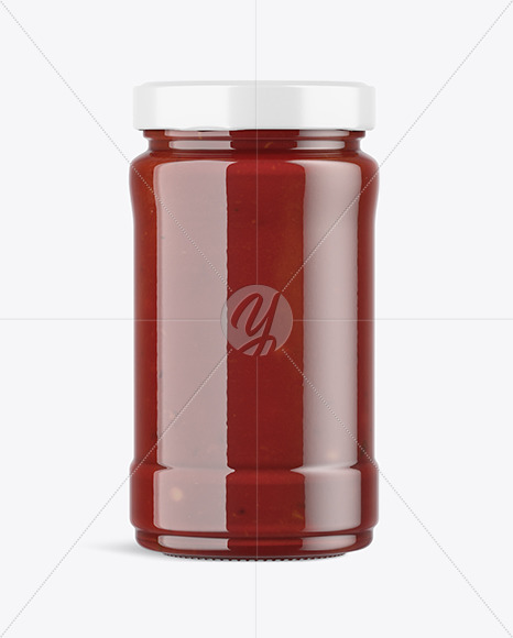 Clear Glass Jar with Red Sauce Mockup