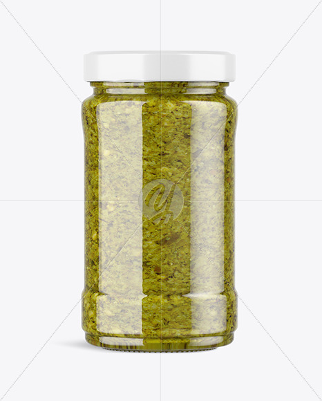 Clear Glass Jar with Pesto Sauce Mockup