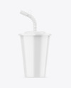 Glossy Plastic Cup with Straw Mockup