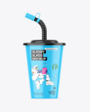 Glossy Plastic Cup with Straw Mockup