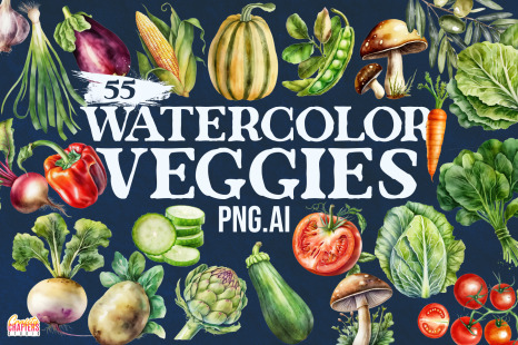 55 Vegetables Watercolor Clipart PNG | High-Quality Digital Illustrations - Spray