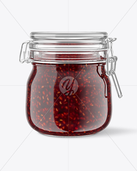 Glass Raspberry Jam Jar With Clamp Lid Mockup