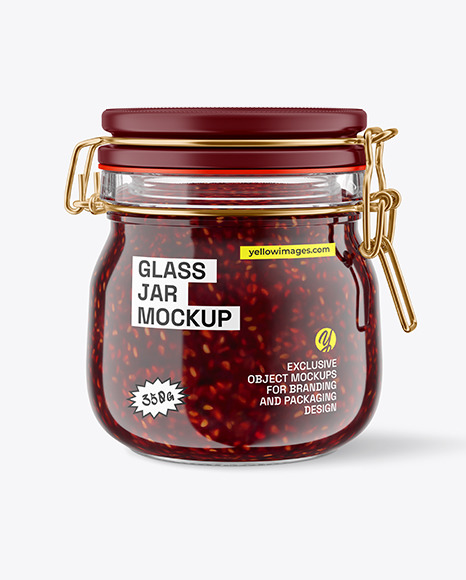 Glass Raspberry Jam Jar With Clamp Lid Mockup