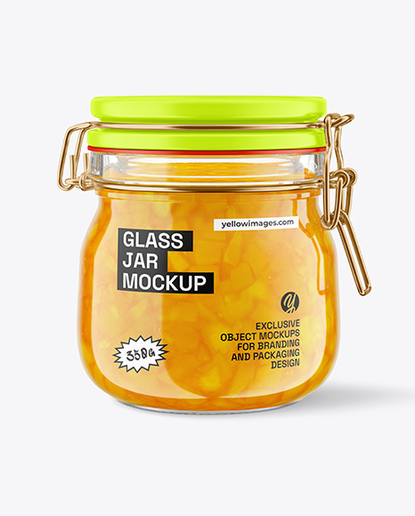 Glass Mango Jam Jar With Clamp Lid Mockup