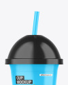 Glossy Cup With Straw Mockup