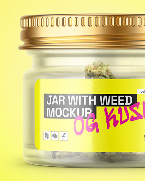 Frosted Glass Jar w/ Weed Mockup