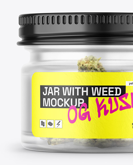 Frosted Glass Jar w/ Weed Mockup