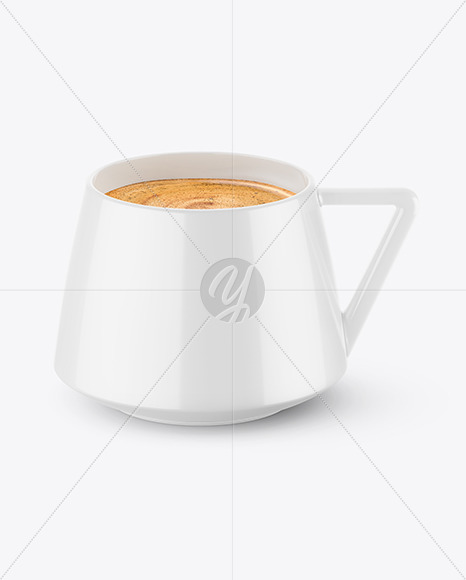 Glossy Ceramic Cup with Coffee Mockup