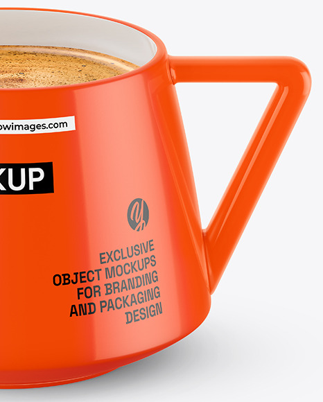 Glossy Ceramic Cup with Coffee Mockup