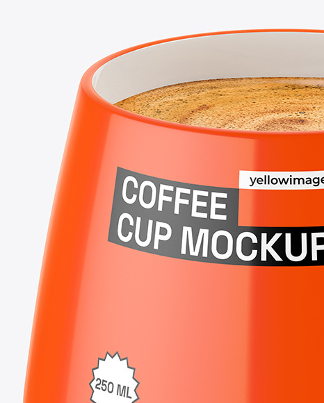 Glossy Ceramic Cup with Coffee Mockup