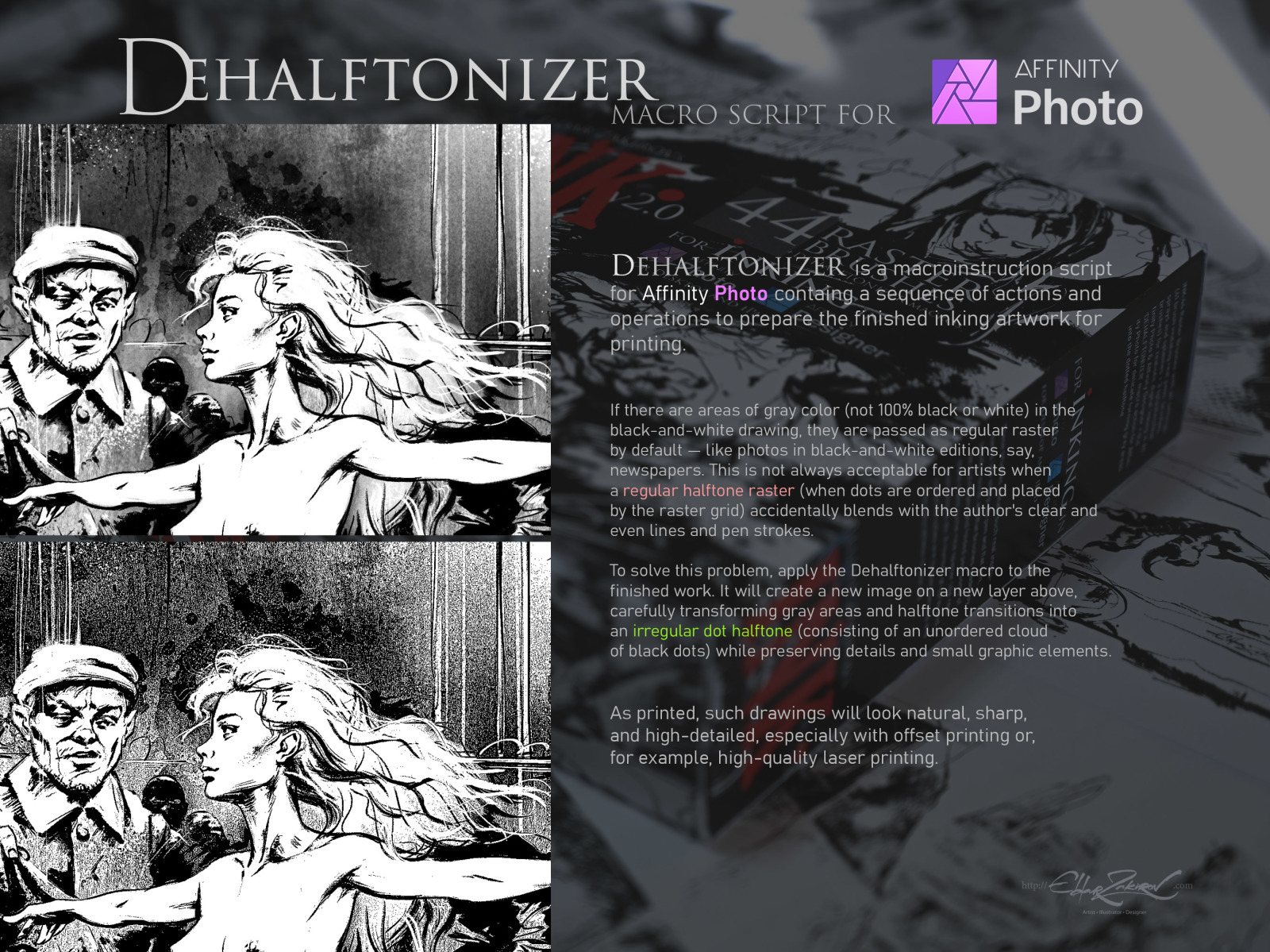 INK. for Affinity Photo &amp; Designer: 44 raster Brushes + Dehalftonizer macros