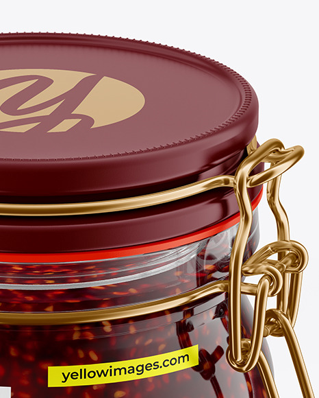 Glass Raspberry Jam Jar With Clamp Lid Mockup