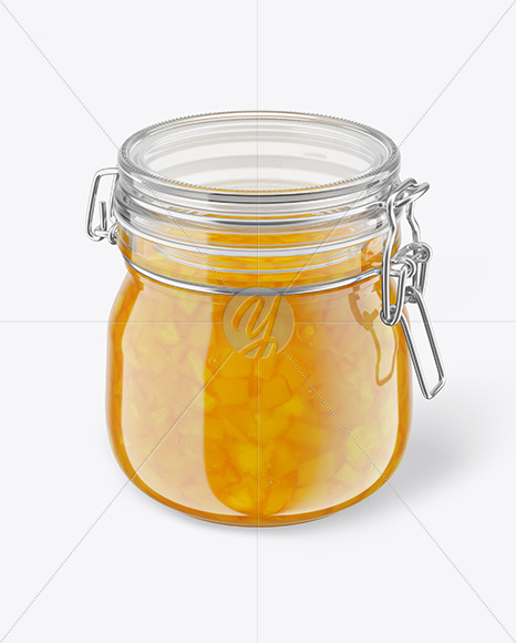 Glass Mango Jam Jar With Clamp Lid Mockup