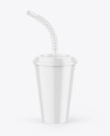 Glossy Cup with Flex Straw Mockup