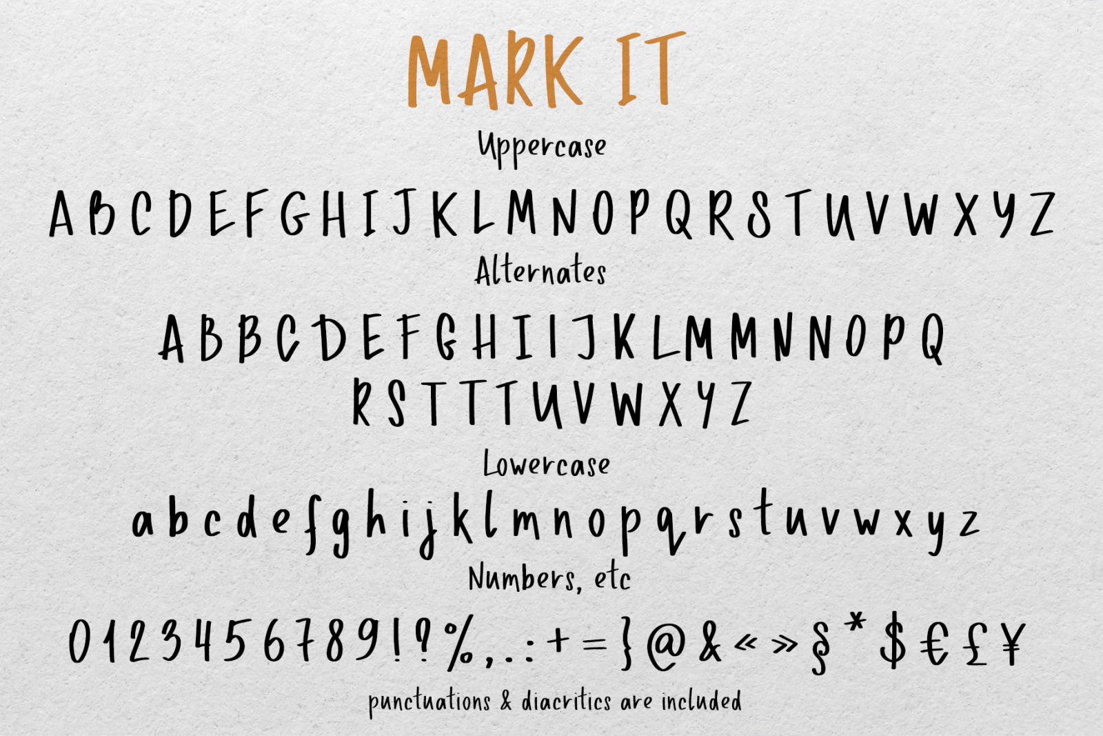 MARK IT handwritten marker typeface font + food doodle illustrations