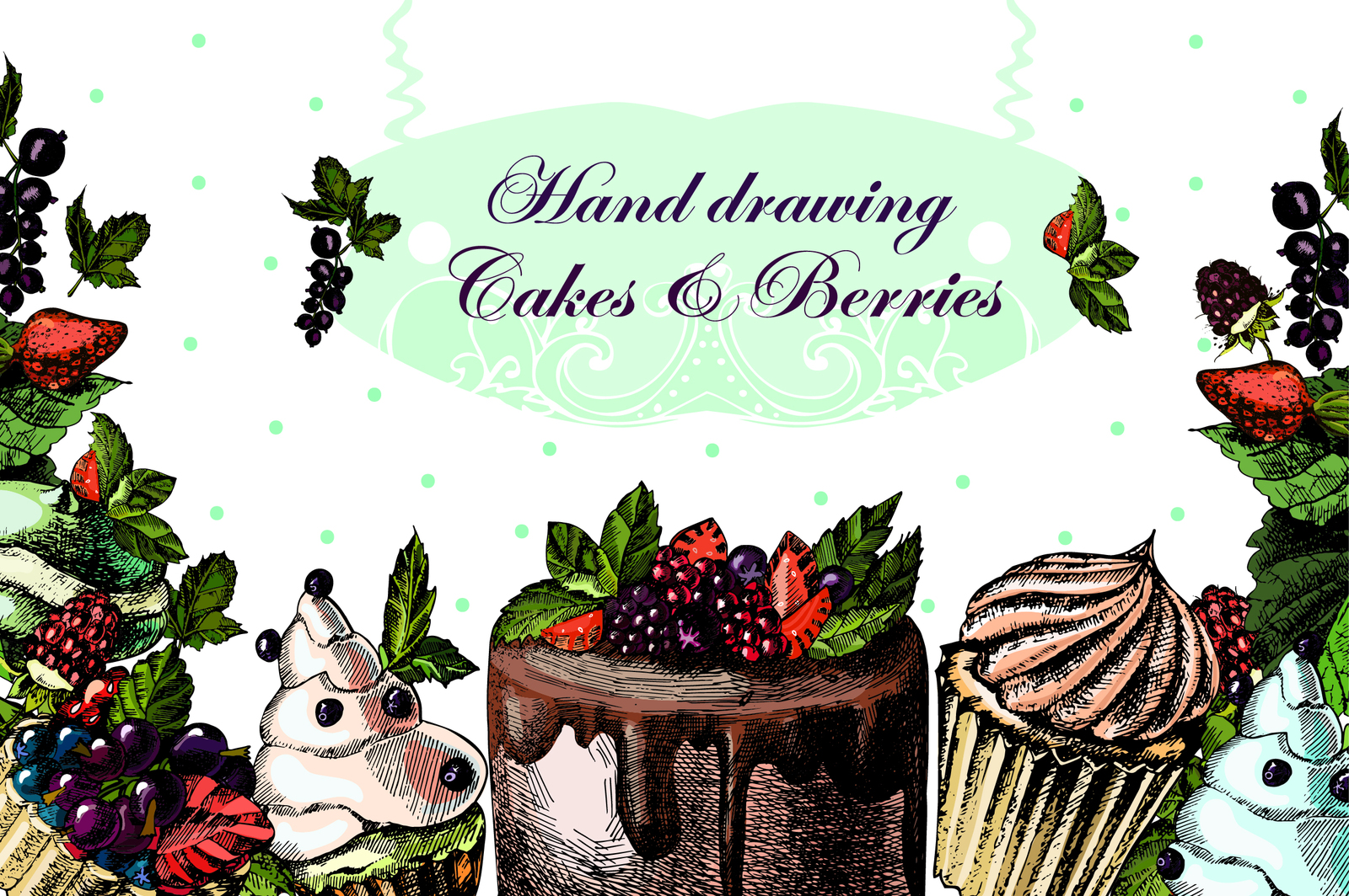 Hand drawing Cake and Berries Hand drawing Cake and Berries