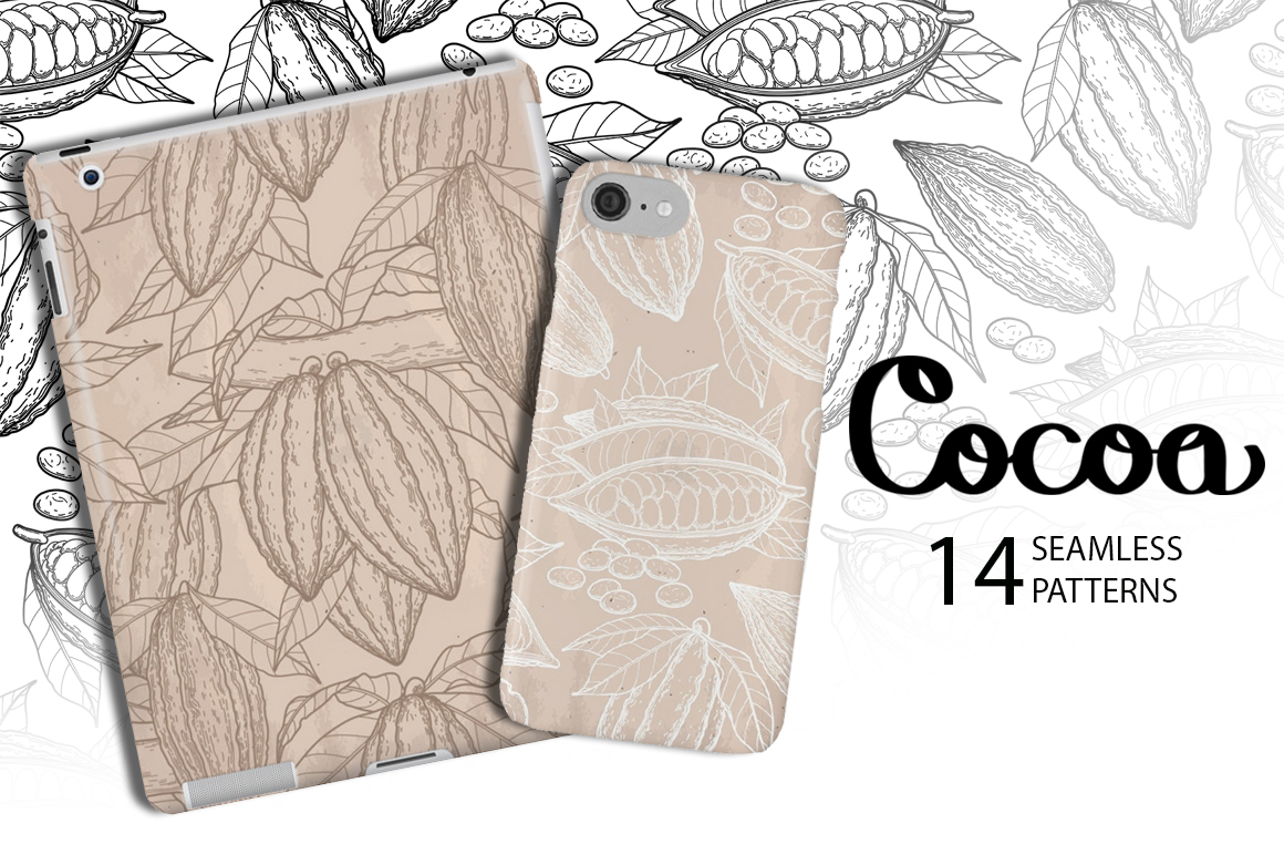 Watercolor and graphic Cocoa plants Watercolor and graphic Cocoa plants