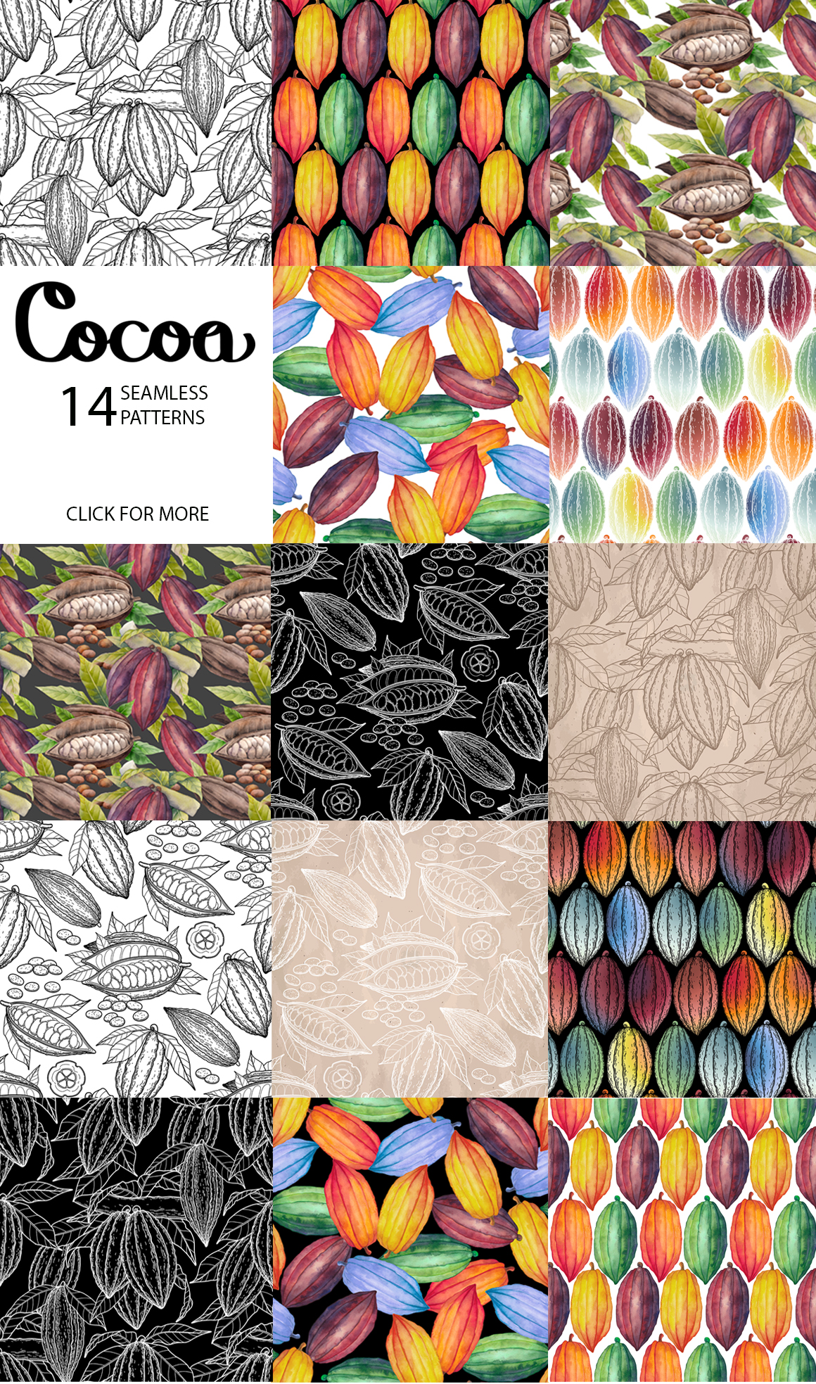 Watercolor and graphic Cocoa plants Watercolor and graphic Cocoa plants