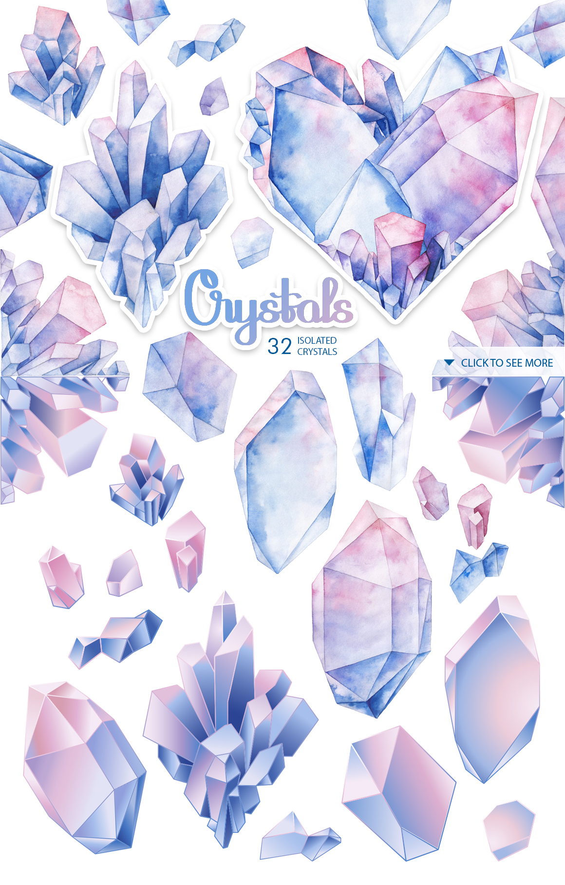 Watercolor unicorn and crystals Watercolor unicorn and crystals