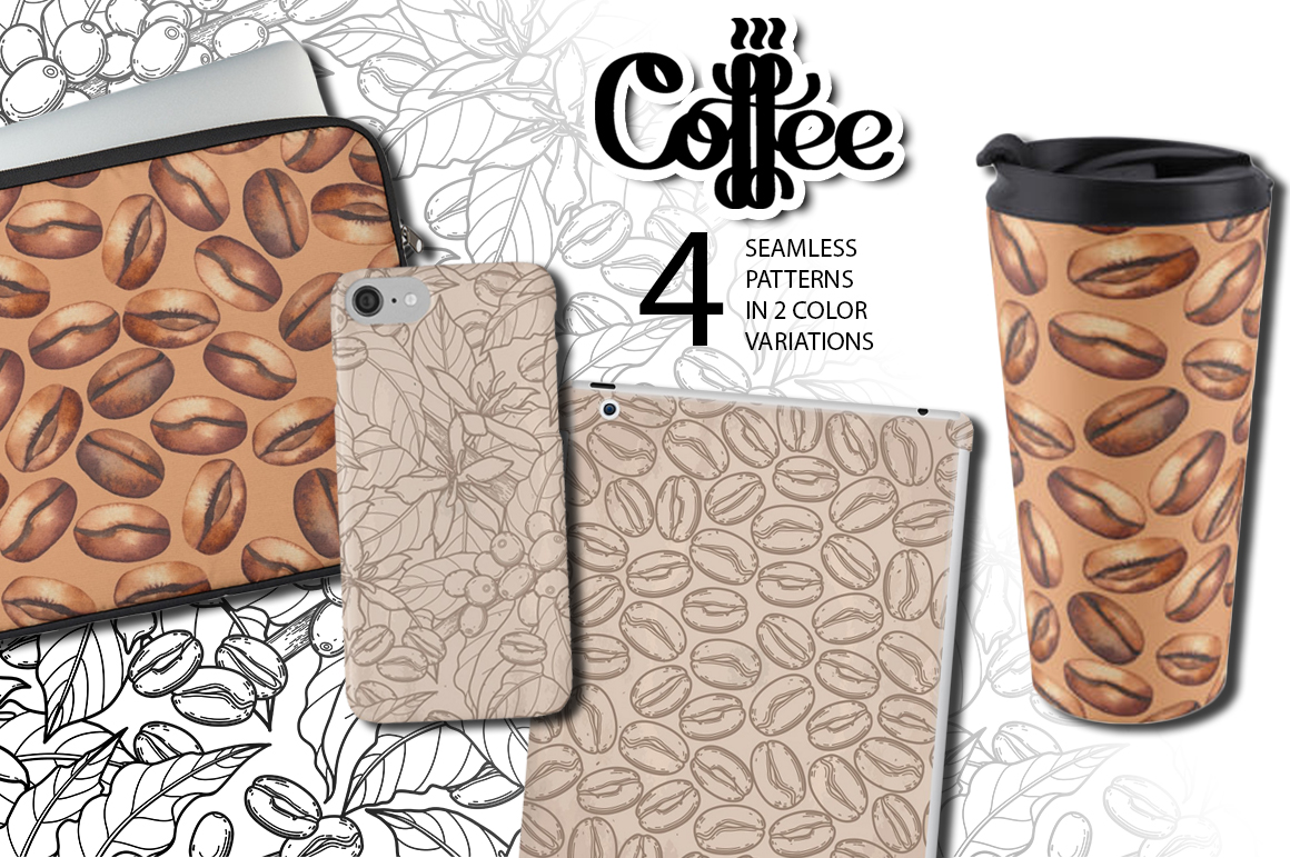 Watercolor and graphic coffee plants Watercolor and graphic coffee plants