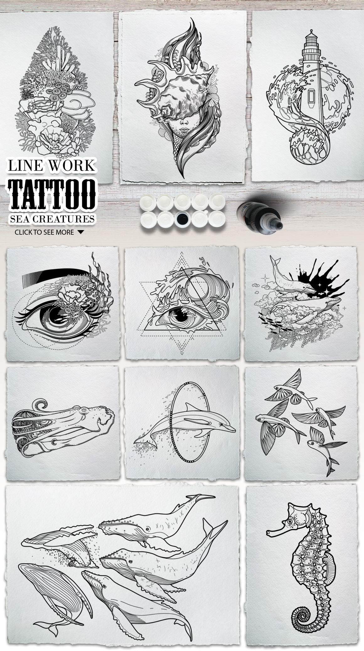 Ocean collection for tattoo design